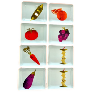 Knack3 Set of 8 Fruit & Vegetable Melamine Plates/Trays Appetizer Kids NEW